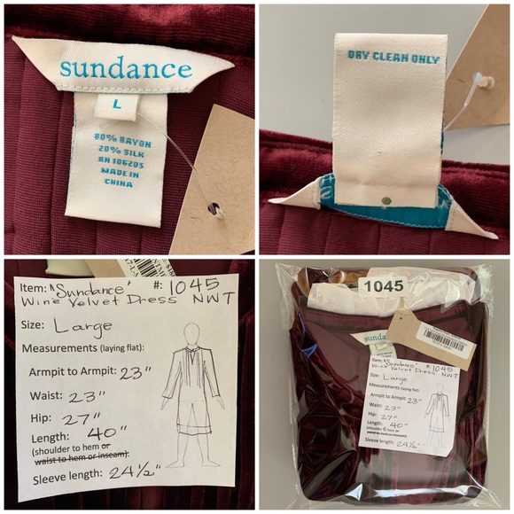“Sundance” Burgundy Velvet Dress NWT size L - Picture 10 of 11